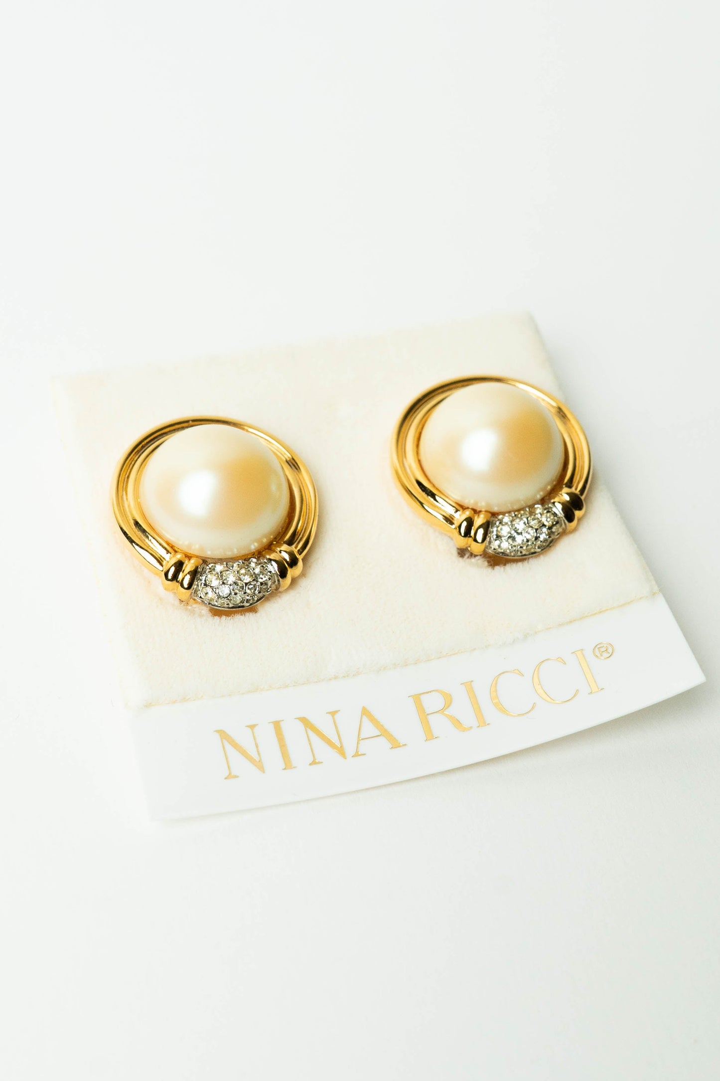 The Nina Ricci Demi-Perle de Champagne et Croissant de Cristal Clip-On Earrings