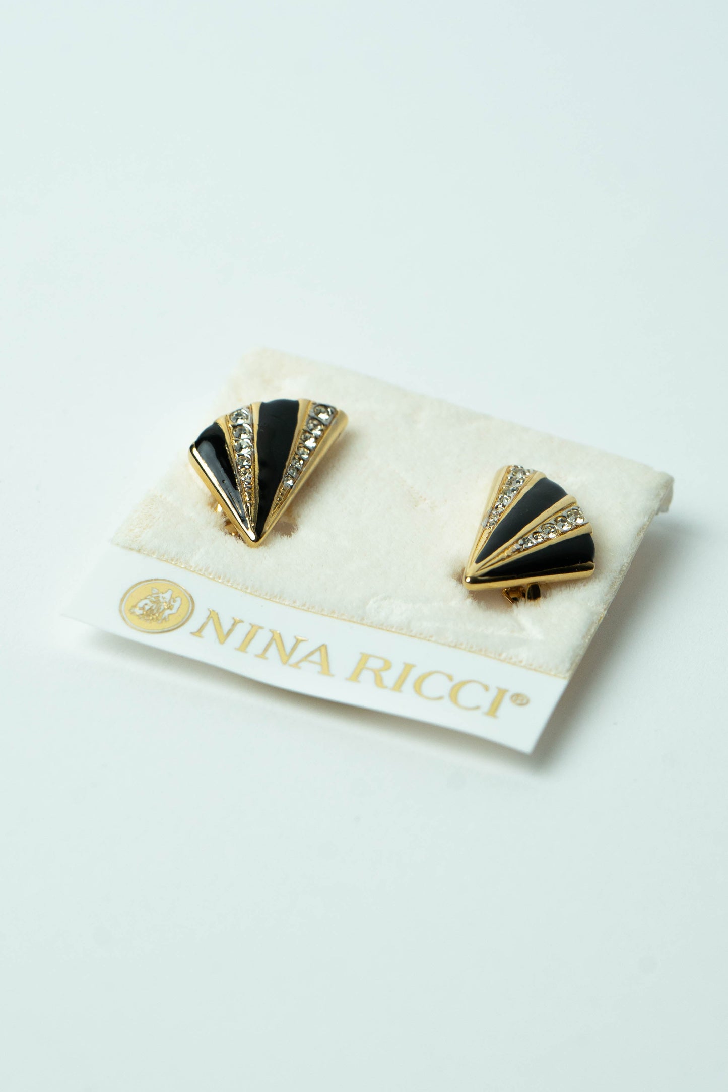 The Nina Ricci "Éventail d'Émail Noir et Cristal" Clip-On Earrings