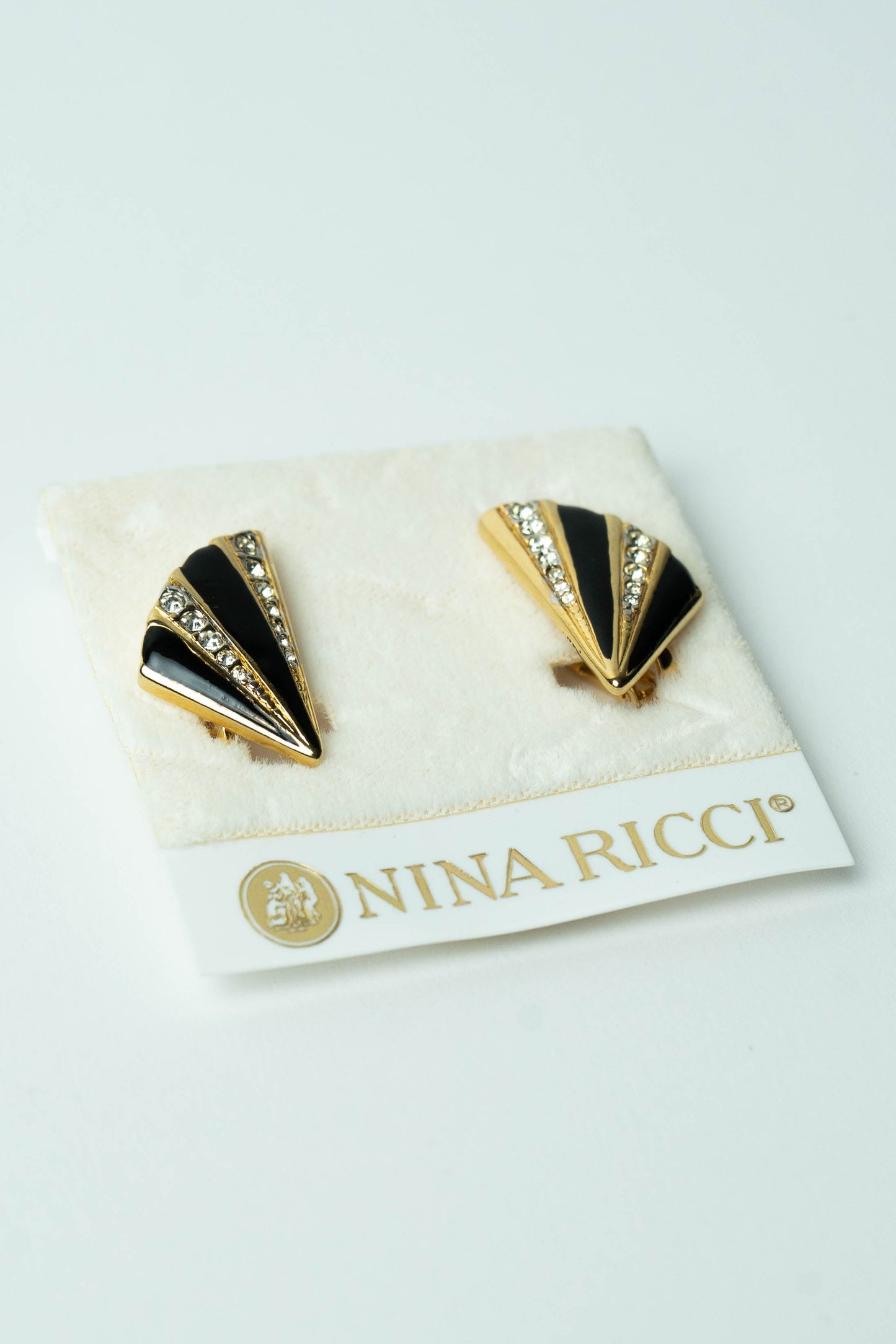 The Nina Ricci "Éventail d'Émail Noir et Cristal" Clip-On Earrings