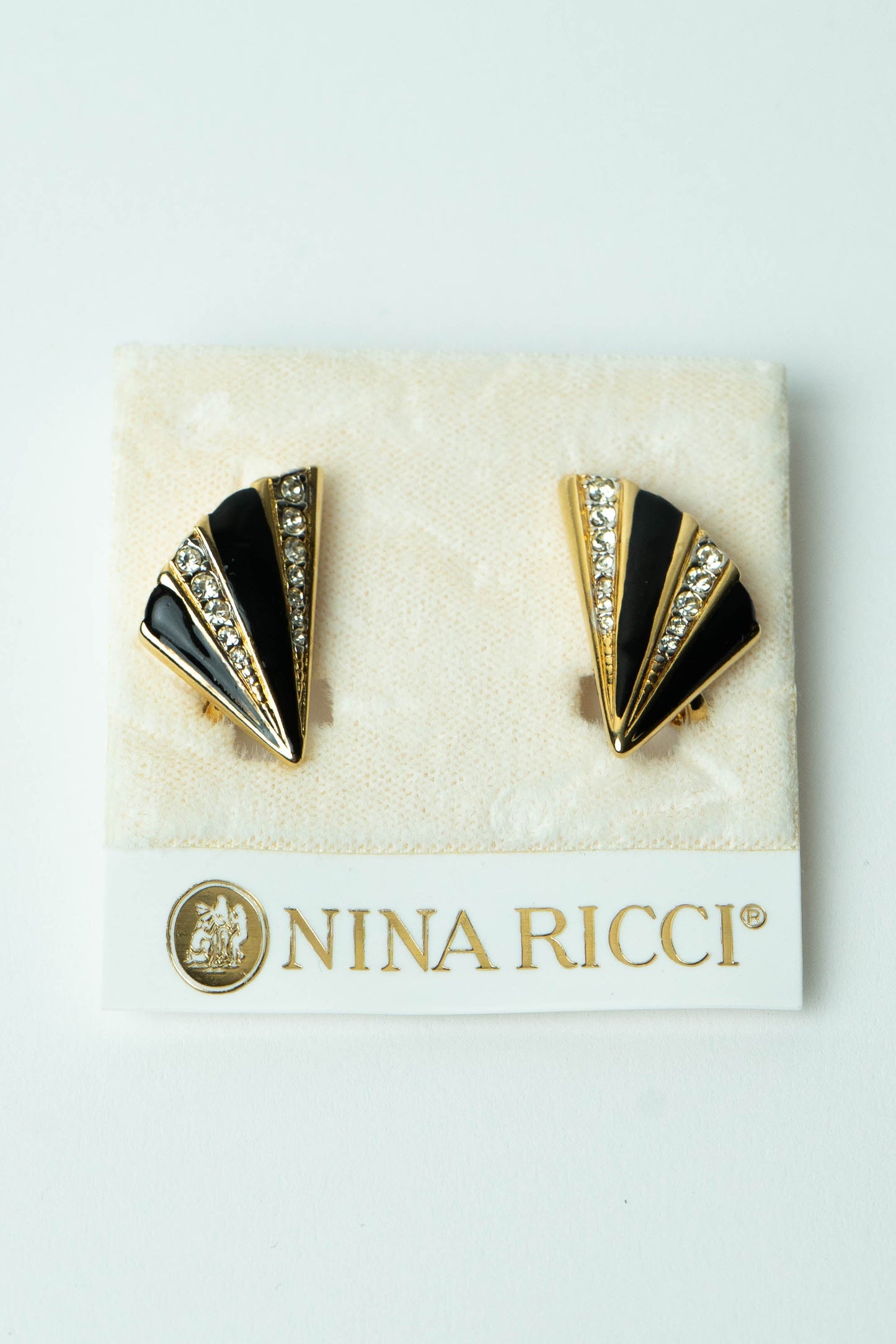 The Nina Ricci "Éventail d'Émail Noir et Cristal" Clip-On Earrings