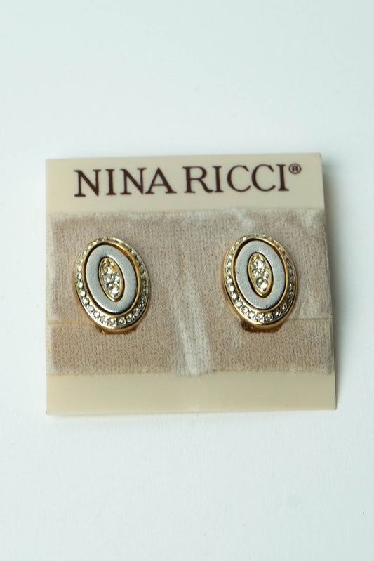 The Nina Ricci "Ovale de Nacre et Cristaux" Clip-On Earrings
