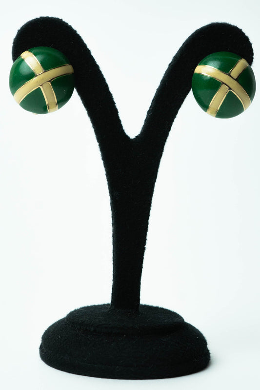 The Nina Ricci "Croisé d'Émail Vert" Button Earrings