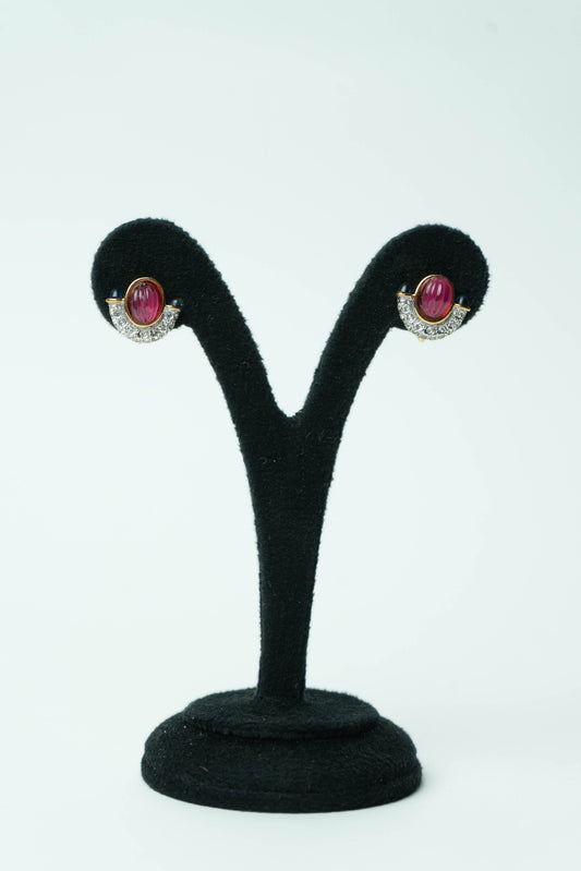 The Alpha Croissant Ruby Button Earrings