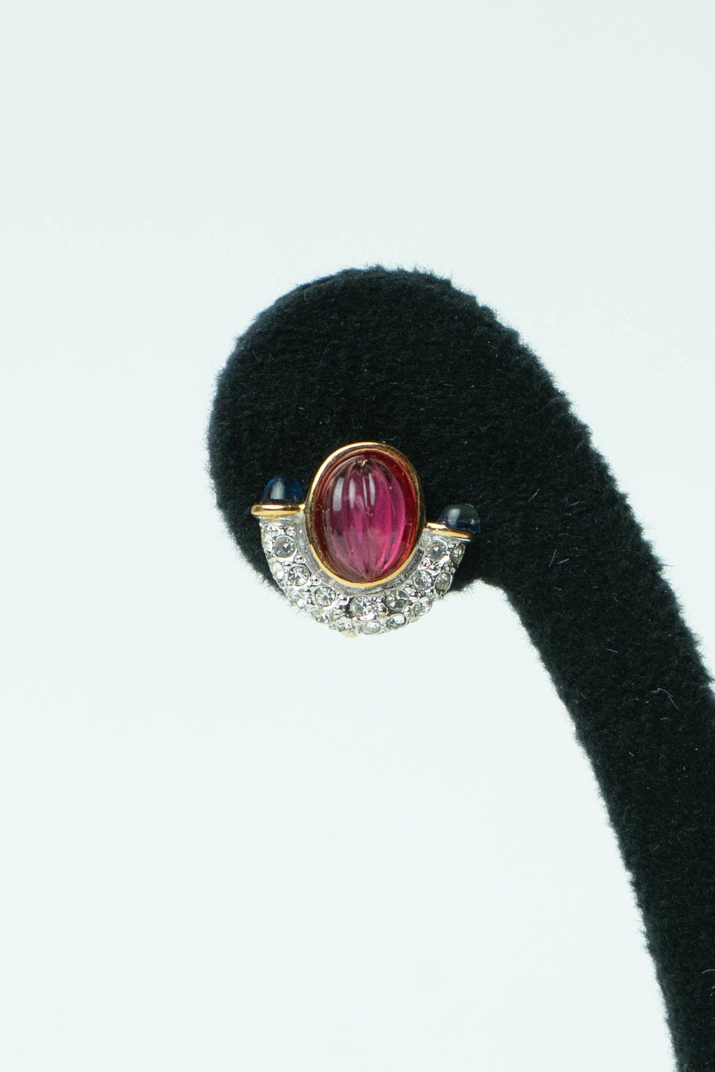 The Alpha Croissant Ruby Button Earrings