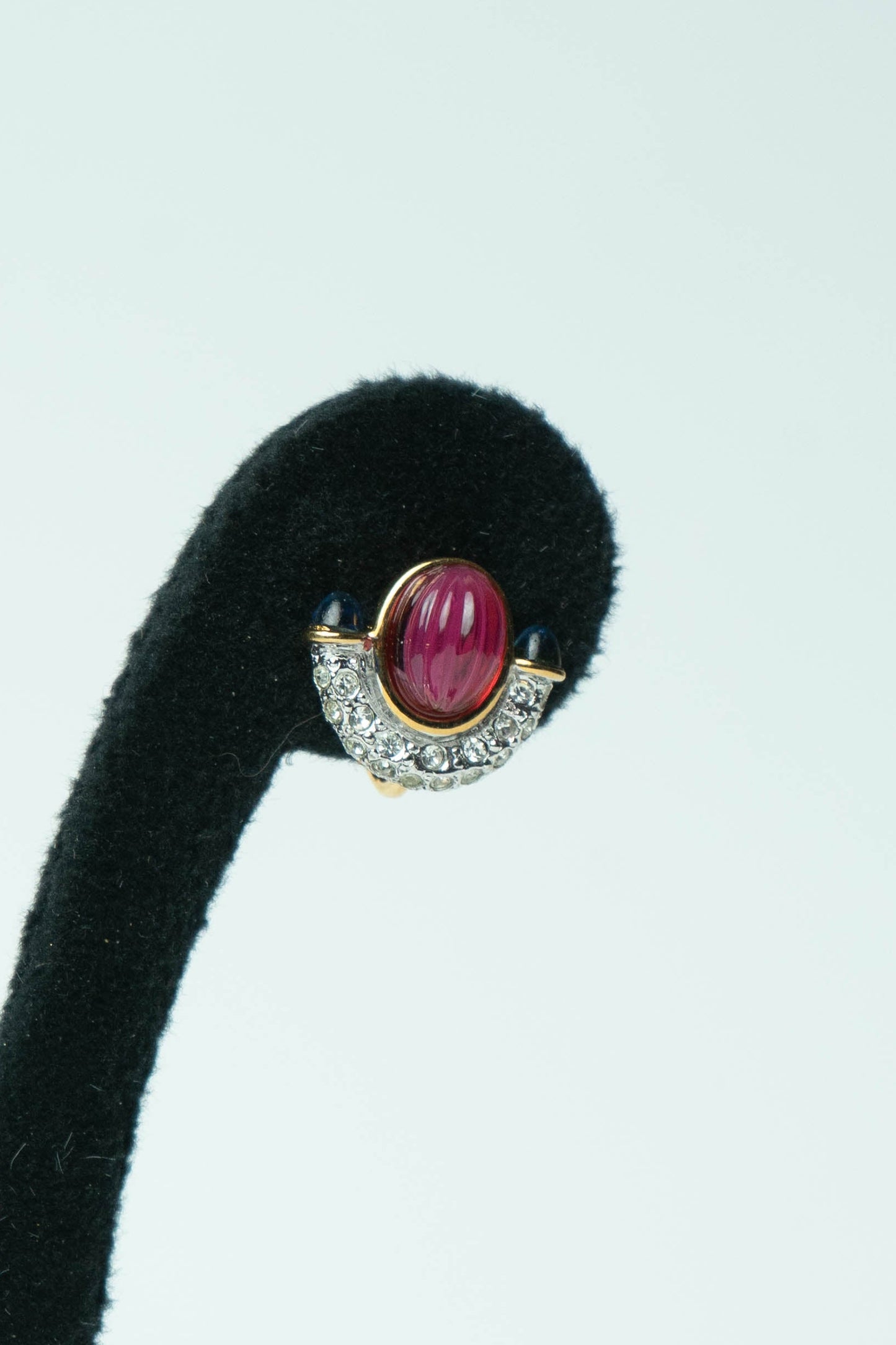 The Alpha Croissant Ruby Button Earrings