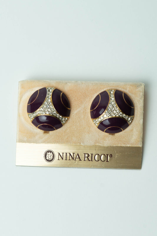 The Nina Ricci Bouton Mosaïque Émail Prune Earrings