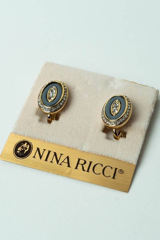 The Nina Ricci Médaillon Ovale Émail Gris Earrings