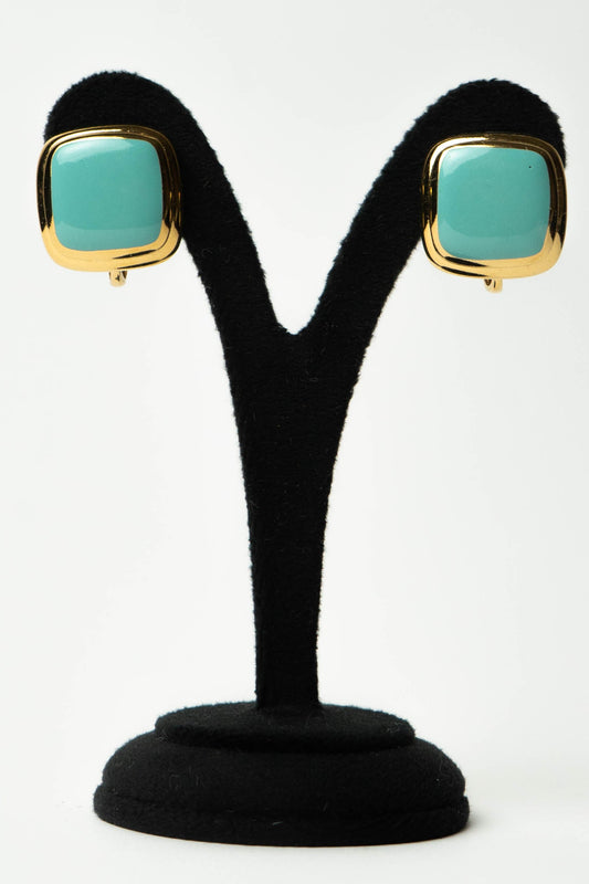 The D'Orlan Carré Turquoise Émaillé Clip-On Earrings