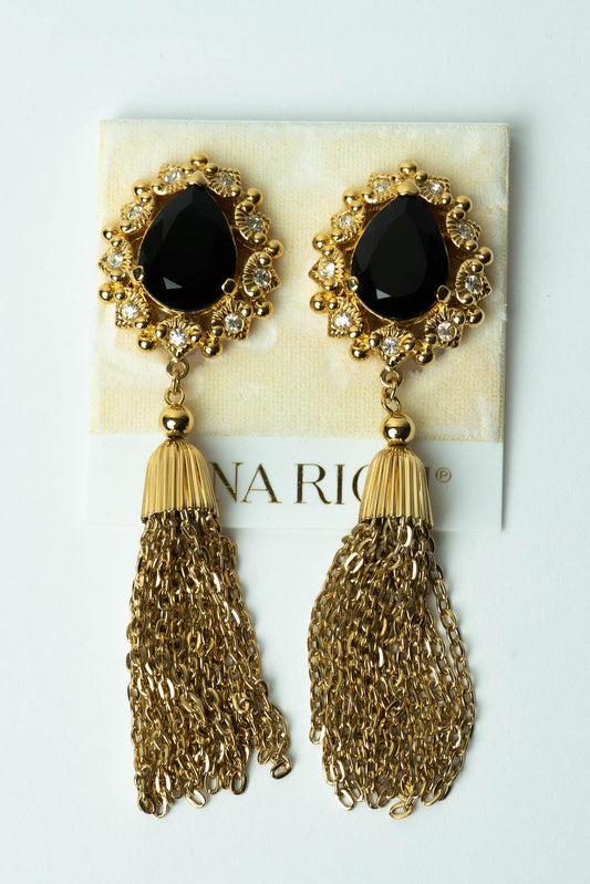 The Nina Ricci Pendentif Goutte Noire et Pompon d'Or Earrings