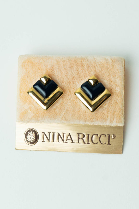 The Nina Ricci Chevron Graphique et Émail Noir Earrings