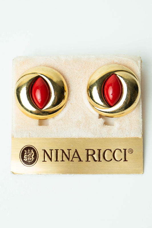 The Nina Ricci Tourbillon d’Or et Cabochon Rouge Earrings