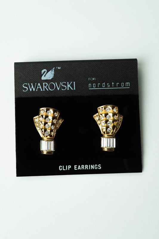 The Swarovski for Nordstrom Art Deco Fan Clip-On Earrings