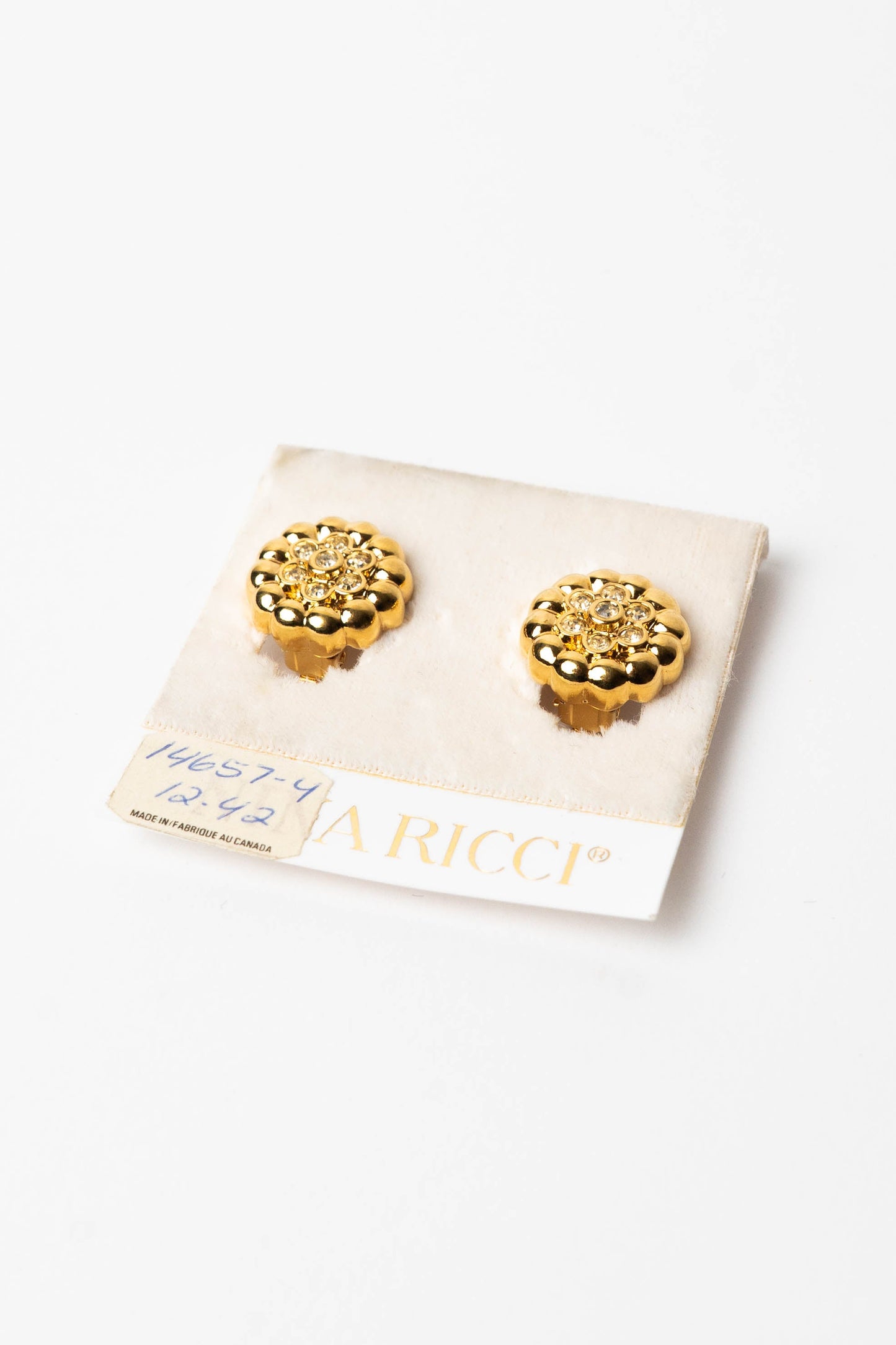 The Nina Ricci Rosace d'Or Bombé et Cœur de Cristal Clip-On Earrings