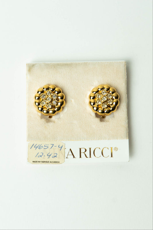 The Nina Ricci Rosace d'Or Bombé et Cœur de Cristal Clip-On Earrings