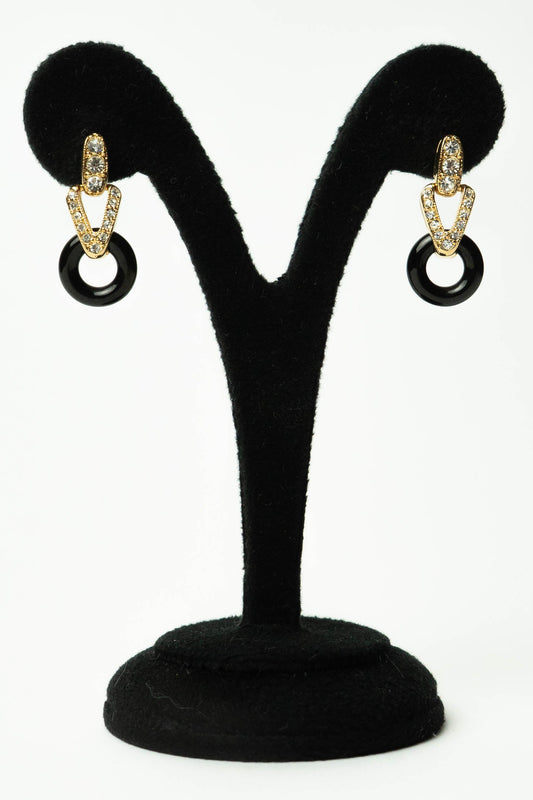 The Alpha Anneau d’Émail Noir et Chevron de Cristal Drop Earrings