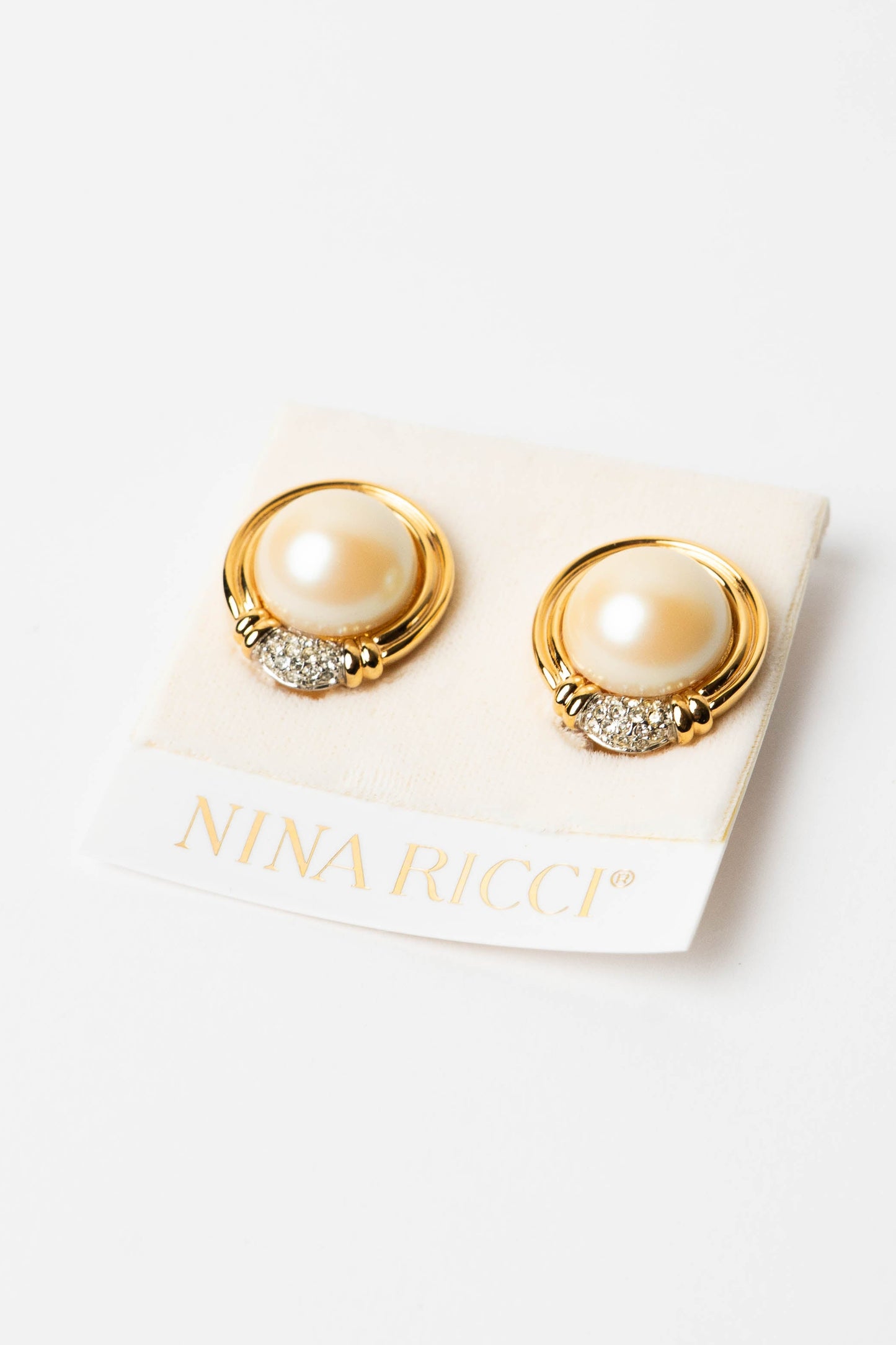 The Nina Ricci Demi-Perle de Champagne et Croissant de Cristal Clip-On Earrings