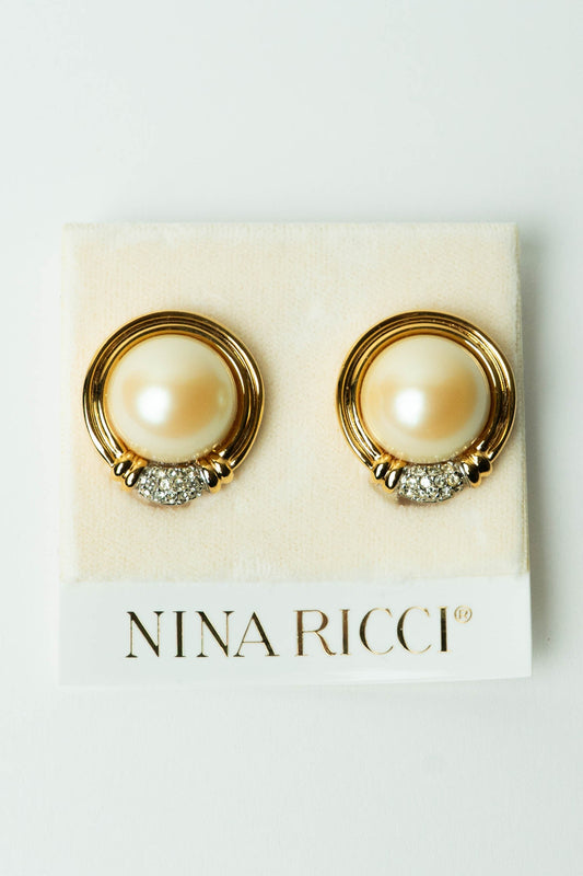 The Nina Ricci Demi-Perle de Champagne et Croissant de Cristal Clip-On Earrings