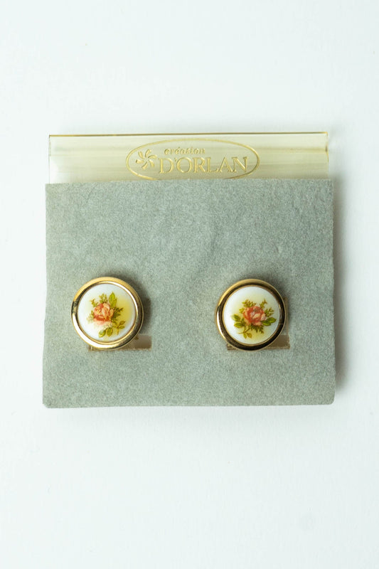 The Création D'Orlan Médaillon de Rose en Porcelaine Clip-On Earrings