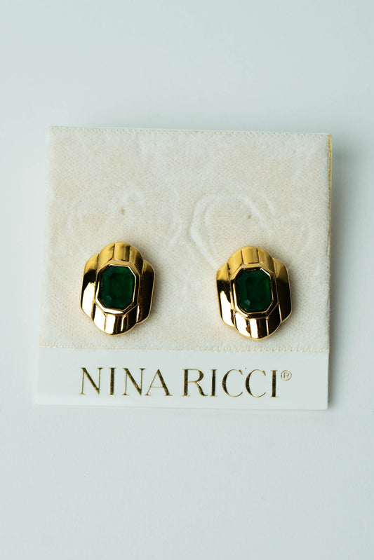 The Nina Ricci Émeraude Octogonale et Cadre Côtelé Stud Earrings